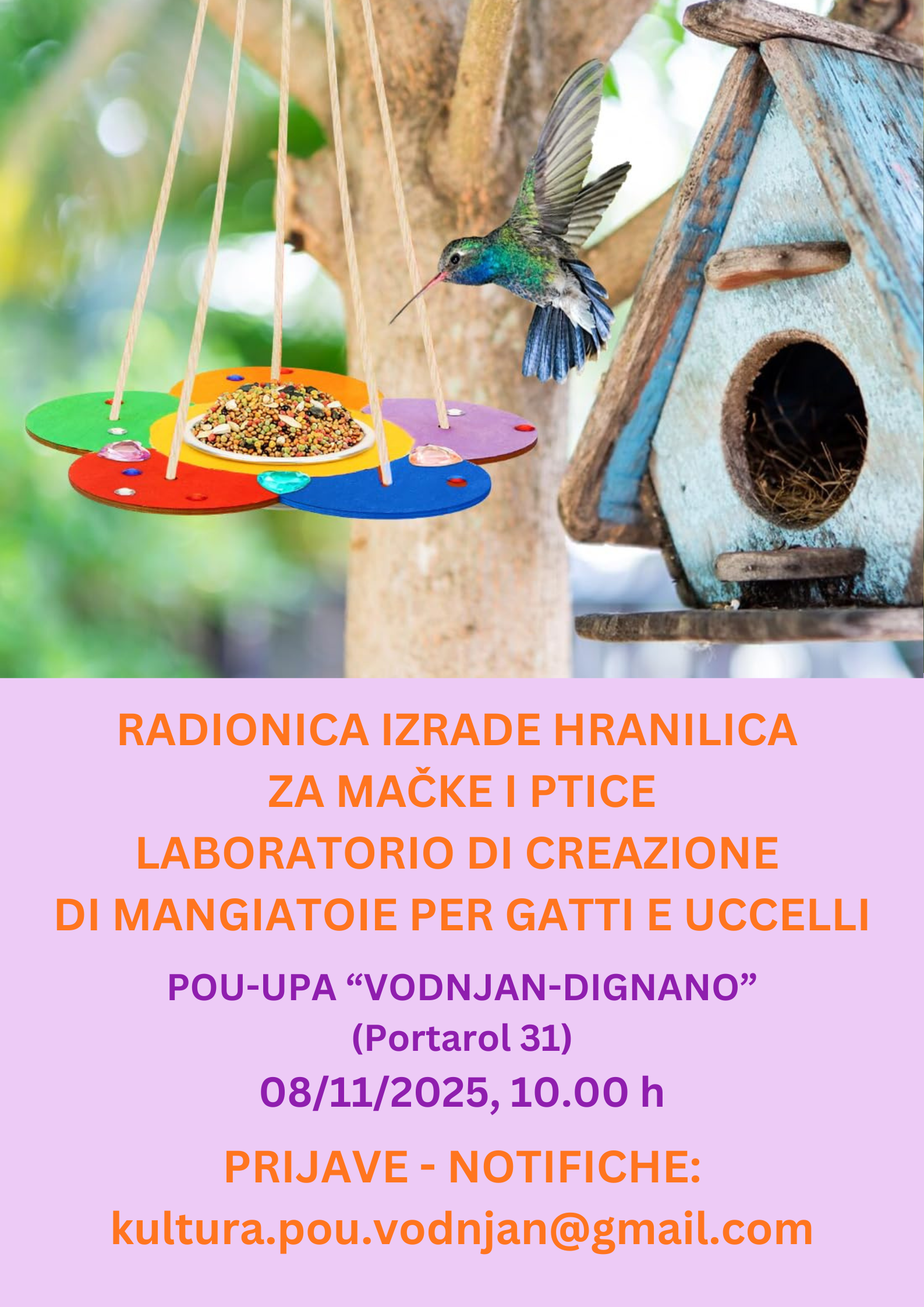 KREATIVNA RADIONICA :  HRANILICE ZA MAČKE I PTICE